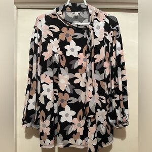 Cato Floral Pattern Tie Neck Top